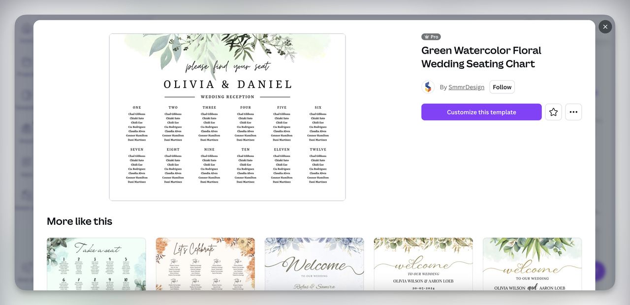 Seating Chart Template from Canva