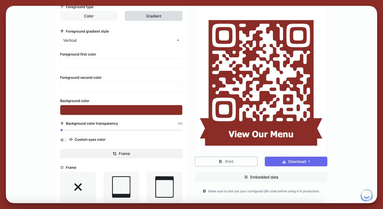 CTA QR Code Example for Hospitality and restaurants