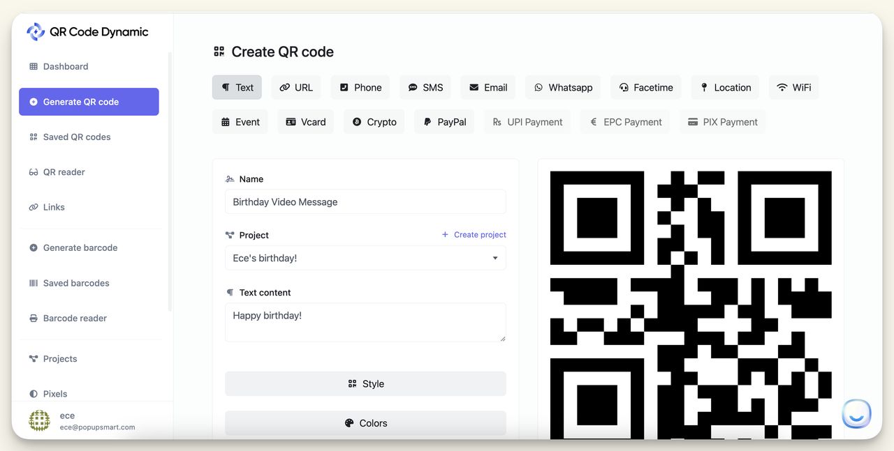 Text QR Code Option