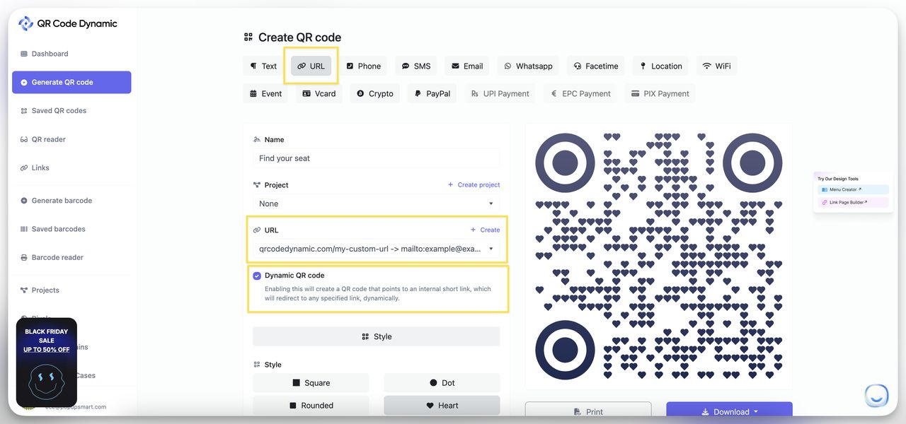 URL Qr code for create seating chart qr