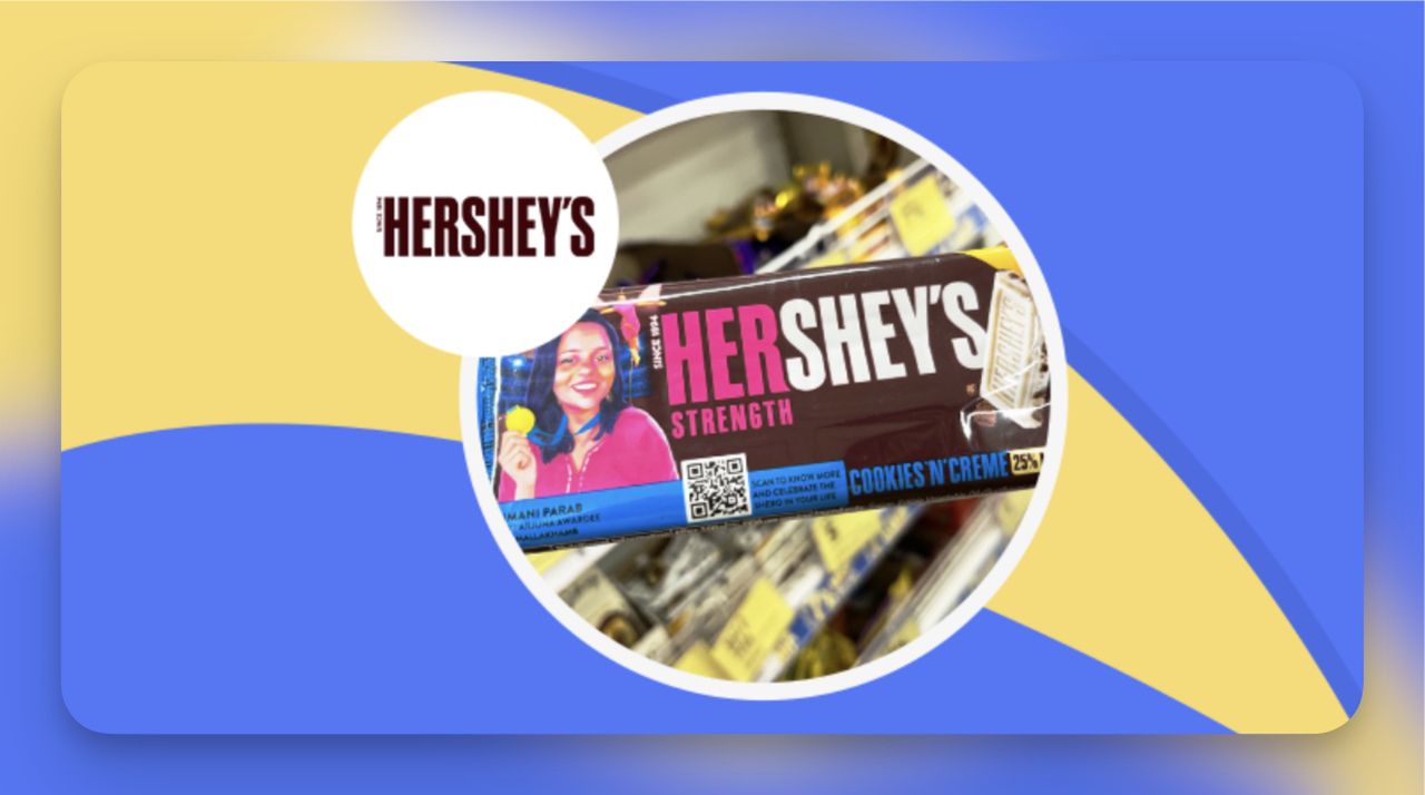 Hershey's HerShe QR code campaign chocolate bar wrapper linking to inspirational videos