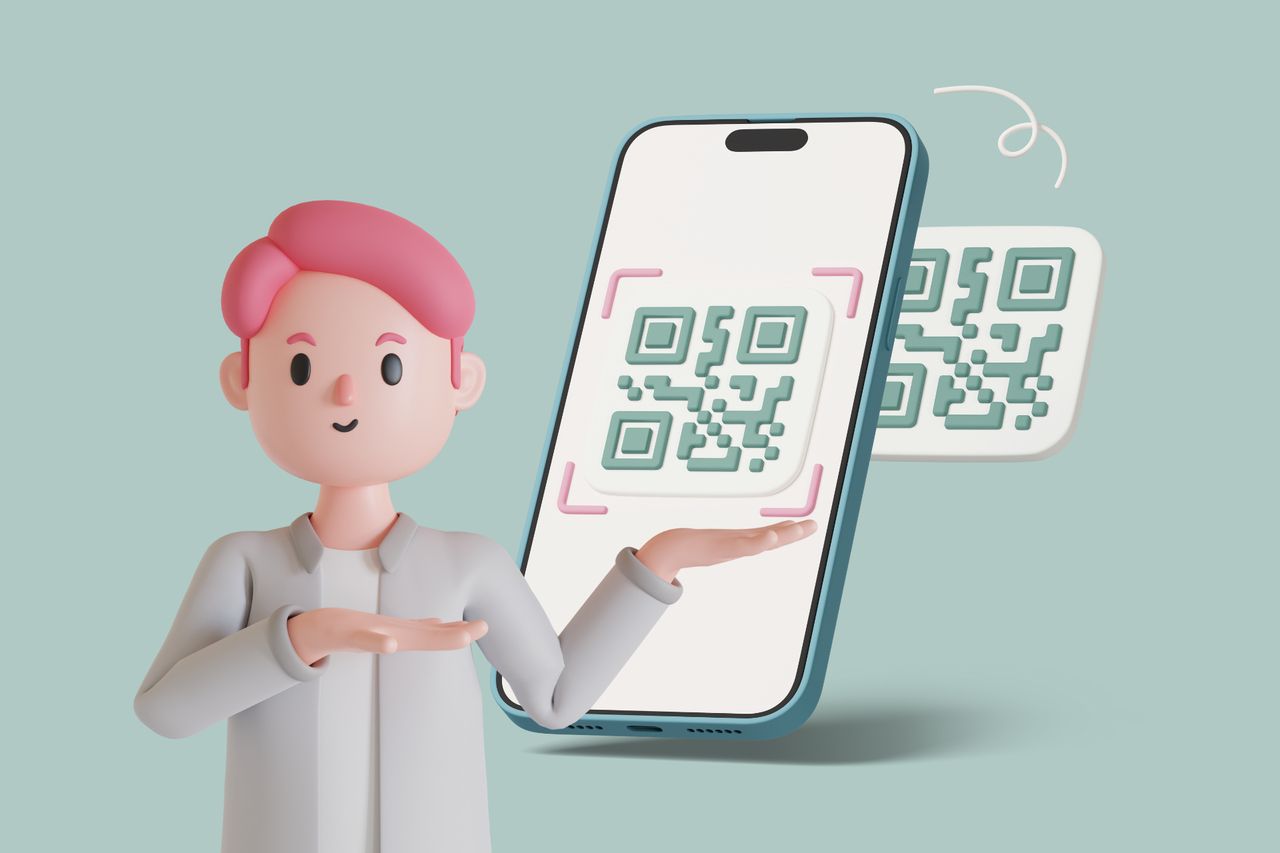 Illustration of a person showcasing QR code scanning on a smartphone, highlighting modern QR code advertising.