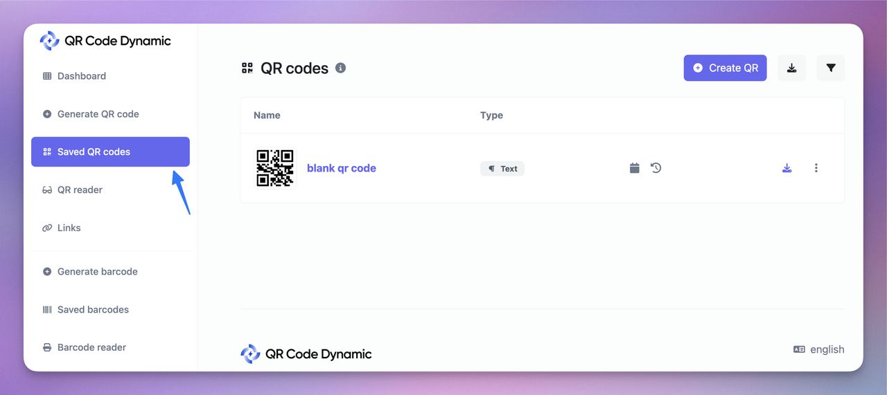 Most platforms, like QR Code Dynamic, offer a dashboard or "Saved QR Codes" section