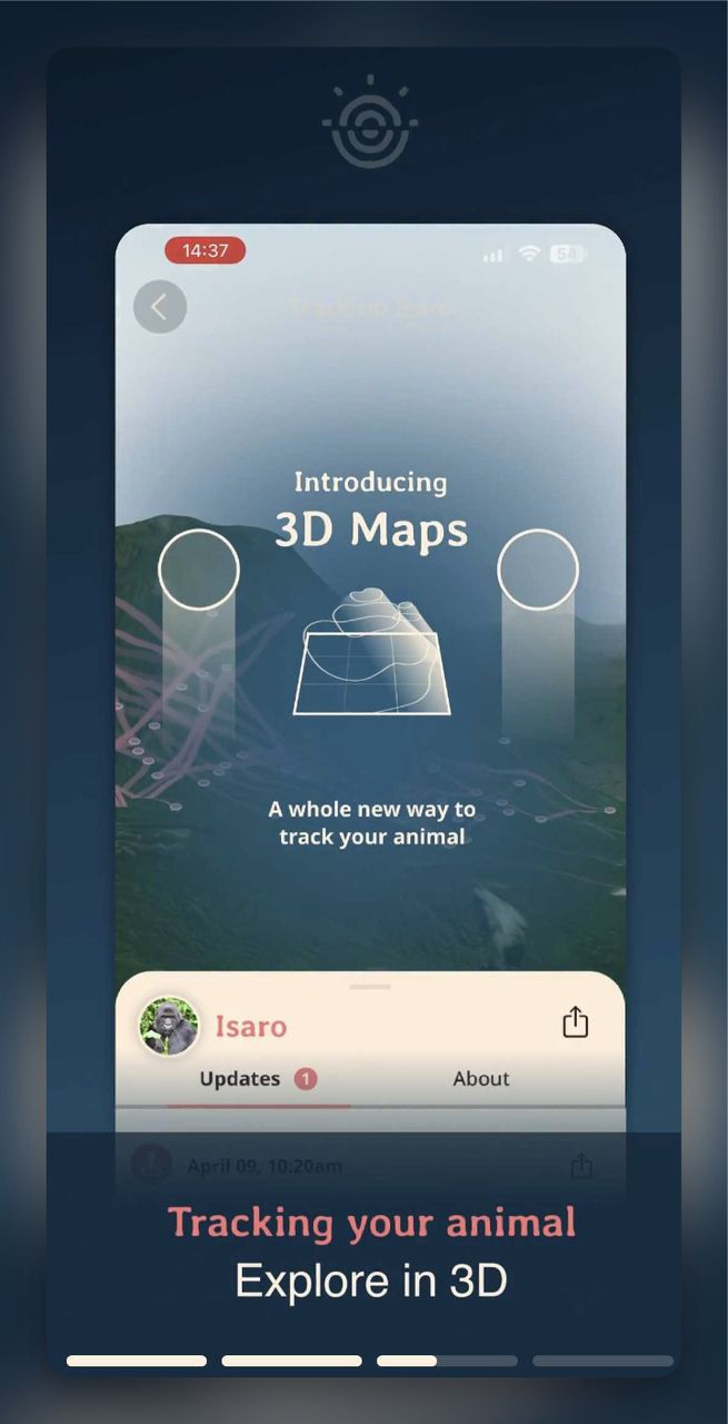 Screenshot of Fahlo app's 3D map feature, showcasing how you can track your animal in an immersive way.