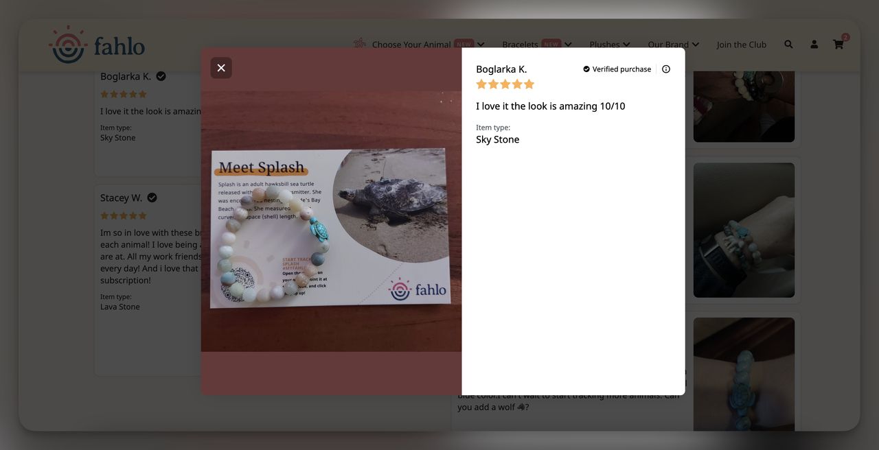 Screenshot of the Fahlo's official website review from a buyer to show how Fahlo QR Code looks like.