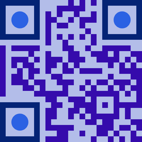 A QR code composed of distinct blue and purple colors.