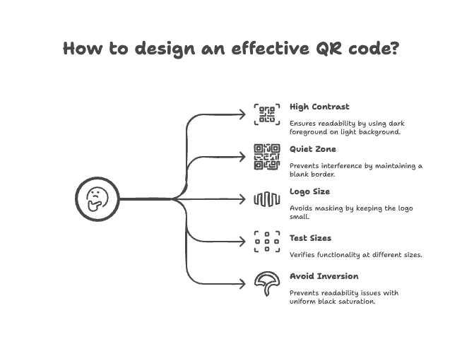 Visual guide showing the design rules for a print-ready QR code