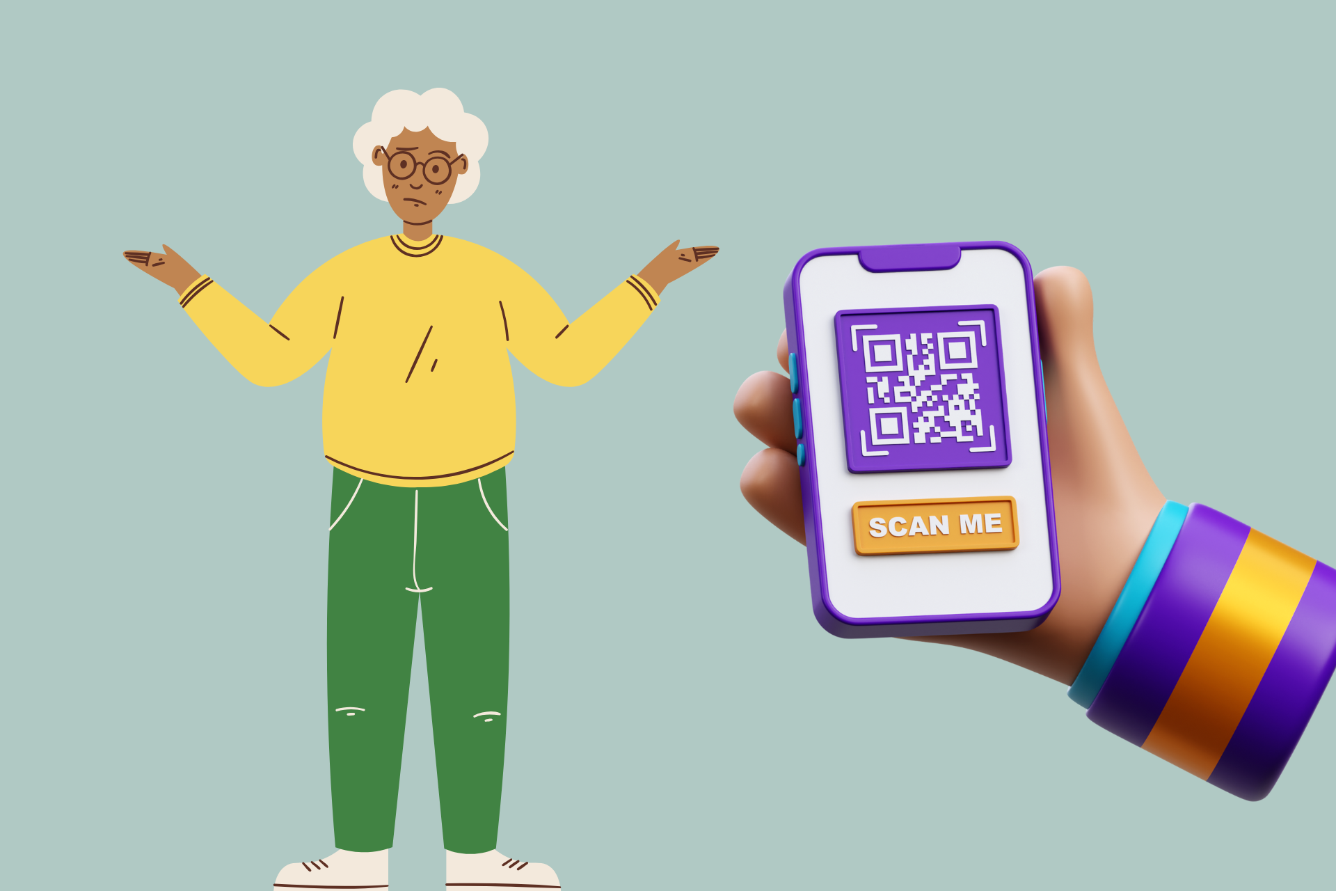 Illustrative cover image showing a person, not knowing what to do with this QR Code.