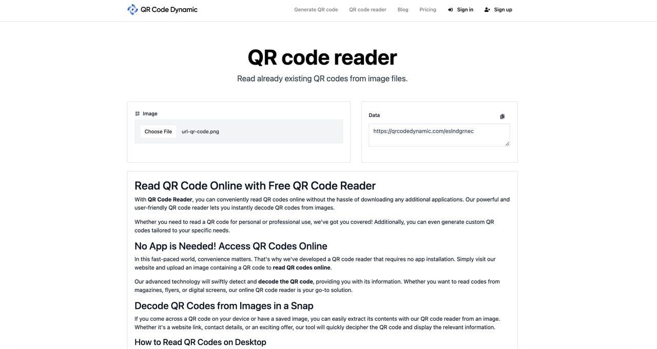 Image with the headline: "QR Code Reader by QRCodeDynamic"