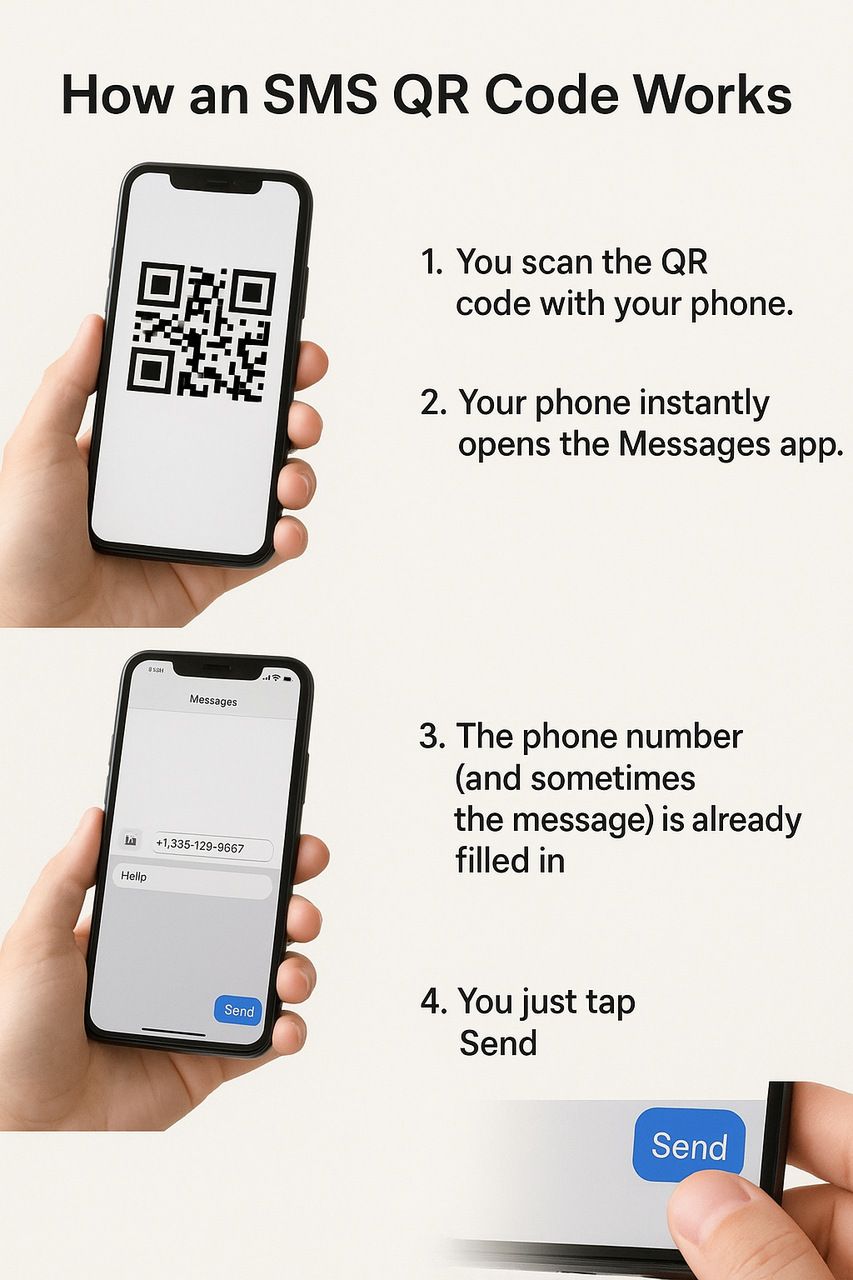 Diagram showing how SMS QR codes work when scanned