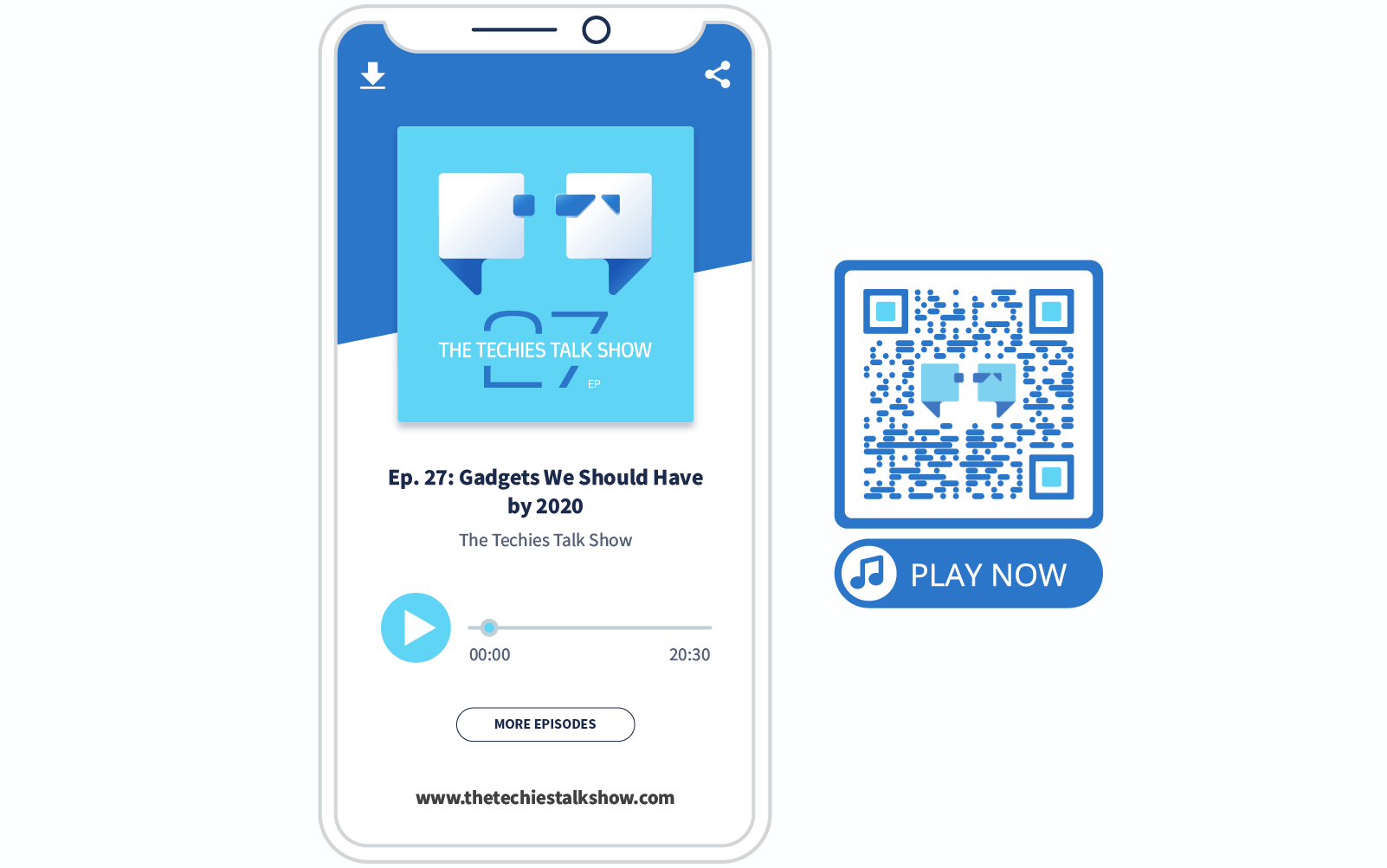 Graphic representation of a standard QR code for effective podcast marketing introduction