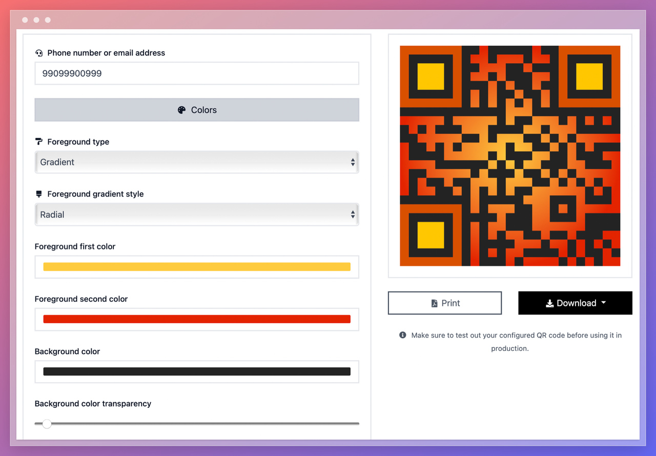 FaceTime QR code with custom brand colors showing high contrast design