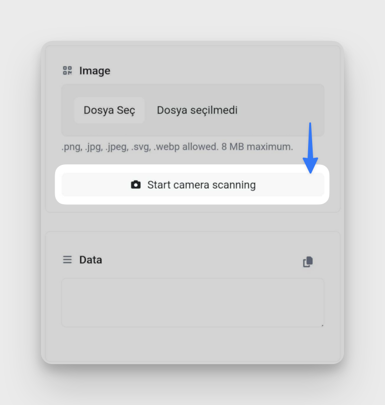 Mobile QR code reader in camera scanning mode for live QR code detection